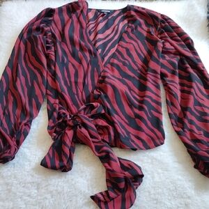 Stylish Red and Black Wrap Top